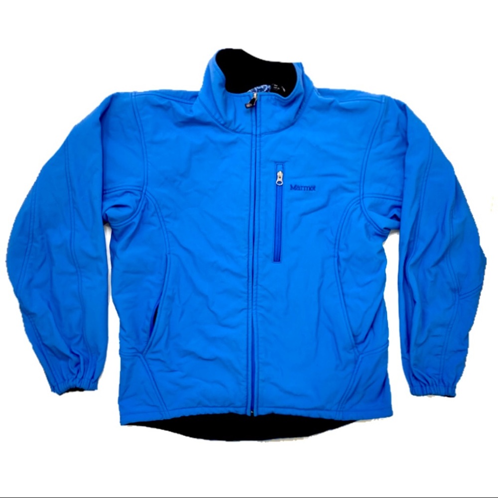 Marmot Mens Sz Medium Blue Soft Shell Windstopper Full Zip Fleece Lined Jacket